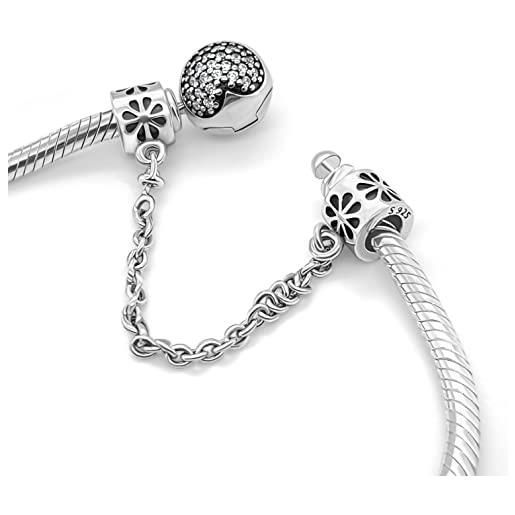 Jewellbox charms, catenella di sicurezza, per ciondoli per braccialetti pandora, a forma di fiore