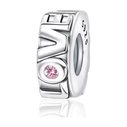 Erizteya pink stone love clip charm per donne bracciali collane con 5a cubic zirconia 925 sterling silver pendenti perline natale anniversario gioielli regalo