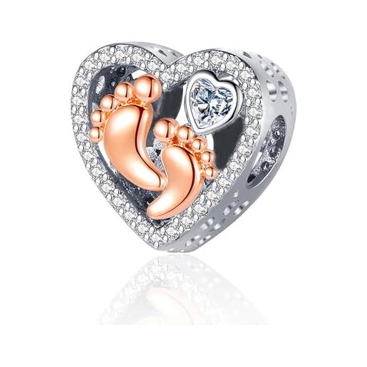 Erizteya baby footprint love charm per donne bracciali collane con 5a cubic zirconia 925 sterling silver pendenti perline natale anniversario gioielli regalo