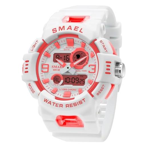 findtime orologio sportivo da donna, digitale, impermeabile, robusto, con retroilluminazione a led, sveglia, cronometro, rosso, cinturino