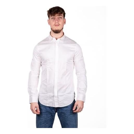 Armani exchange long sleeve stretch cotton-satin button up, camicia, 