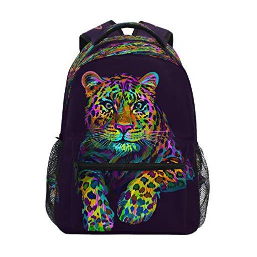 funnyy leopard jaguar - zaino per computer portatile, per scuola, università, stile casual, da viaggio, per bambini, impermeabile, per adolescenti, ragazze, donne, uomini, lavoro, multicolore, 16 x