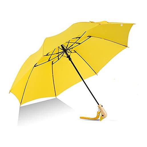 TaissBocco compatto aperto automatico dell'ombrello di viaggio della maniglia di legno dell'anatra sveglio, giallo