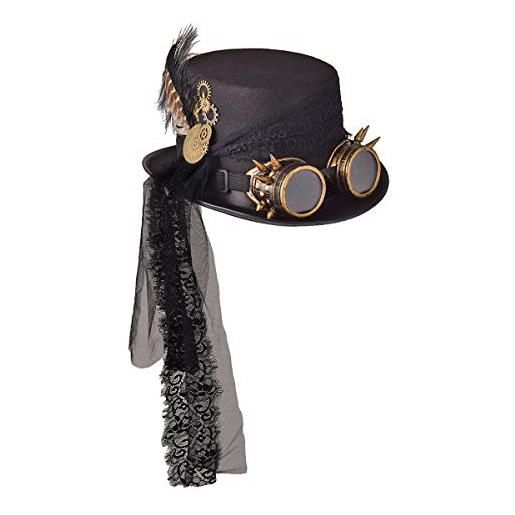 COSDREAMER cappello unisex steampunk top cappelli gotico ingranaggi catena velo bowknot cappello (58cm, nero 1)