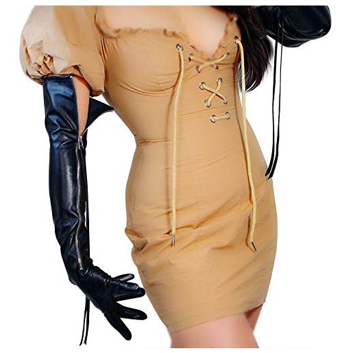 DooWay donne moda opera guanti in pelle touchscreen nero 60 cm manica lunga cerniera laterale in pelle faux per costume rock punk show, cerniera laterale nera, m