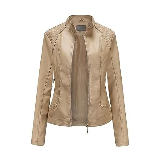 PODOLIXIA giacca in pelle da donna, giacca in ecopelle, corta e aderente, pelle liscia e morbida, c2 beige, m