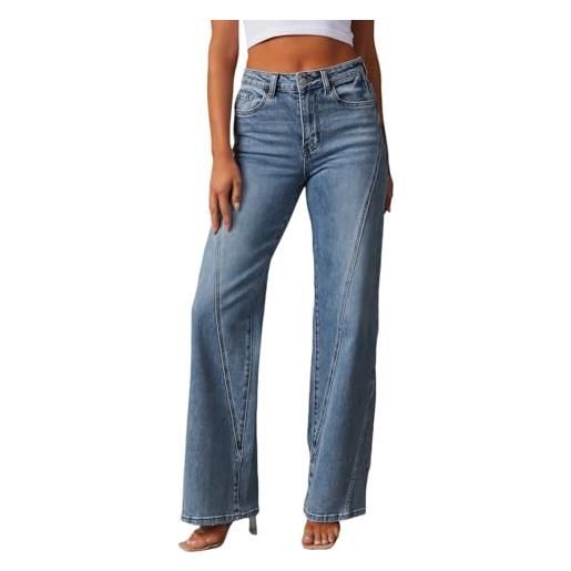 MODSGUE baggy jeans da donna 90 boyfriend e-girl jeans 90 denim, larghi, a vita alta, a gamba larga, skateboard, blu, m