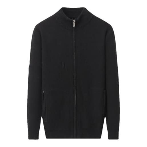 Vsadsau inverno addensato 100% puro cashmere cardigan maglione uomo manica lunga cerniera maglione cappotto, nero , 2xl