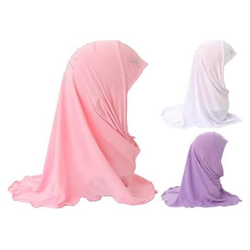 Norsen 3 pezzi ragazze foulard bambini musulmano hijab piccola ragazza musulmana sciarpa elegante arabia islamica capo vestiti sciarpa turbante velo viso copricapo