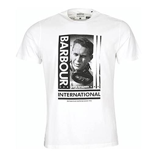 Barbour international t-shirt uomo bianca steve mc. Queen goggles tee