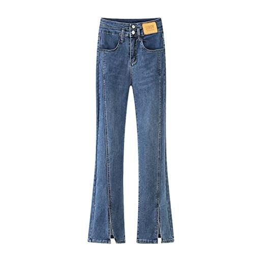 Generico jeans push up donna - pantaloni svasati a vita alta elasticizzati con spacco sulla gamba dritta da donna pantaloni con tasche con bottoni in tinta unita pantalone a