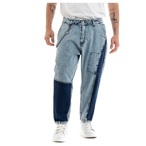 Giosal jeans uomo pantalone bicolore denim chiaro scuro cinque tasche cotone catena removibile casual (48, denim chiaro scuro)