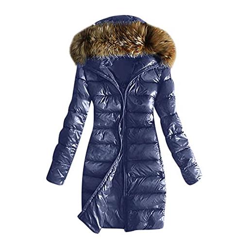 CCOOfhhc piumino leggero da donna, taglie grandi, cappotto lungo, sottile, leggero, taglia grande, invernale, caldo, elegante e antivento, parka, blu, xxl