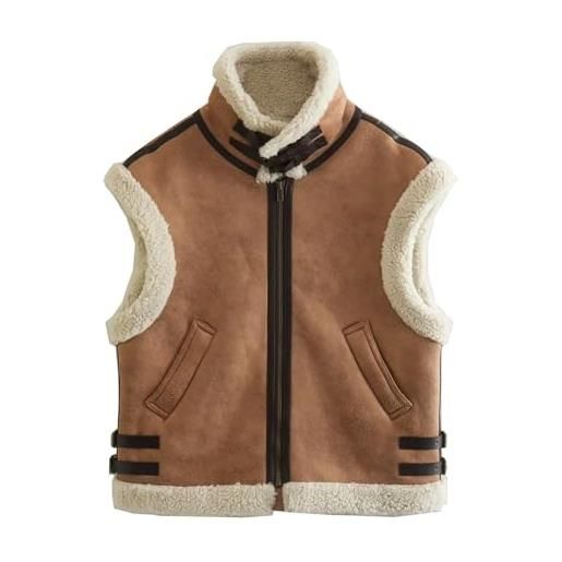 CIRONI gilet di pelliccia da donna gilet di pelliccia di montone sintetico chic lady gilet caldo in pile di ecopelle giacca senza maniche da donna (color: camel, size: xs)