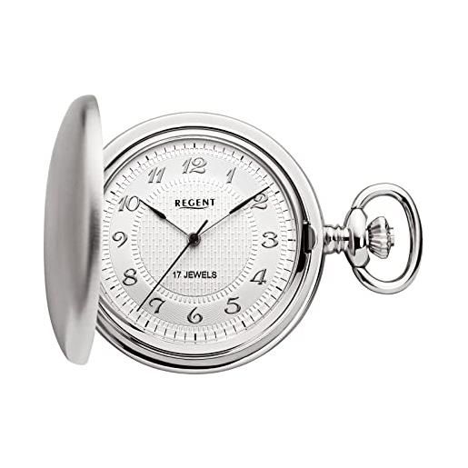 Regent orologio da tasca da uomo savonnette 43 mm meccanico a carica manuale numeri arabi, p-711 - argento opaco