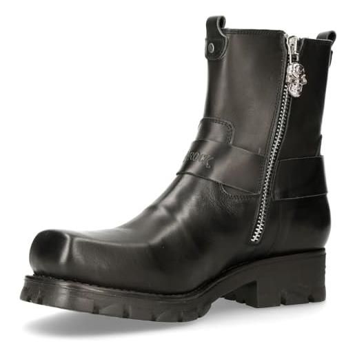 New Rock stivali moto unisex cerniera colore nero pelle/unisex black motorcycle boots leather zipper m. 7605c-c1, nero , 42 eu