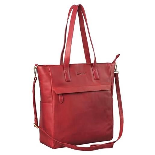 Benthill shopper donna leather large - borsa in pelle con zip - borsa a tracolla in vera pelle - borsa vintage, color: rosso