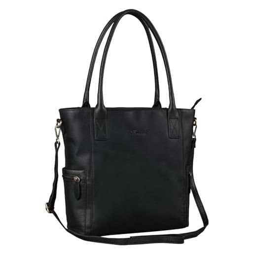 Benthill donna shopper in pelle - borsa a tracolla in vera pelle di vacchetta - borsa a mano con zip - borsa a tracolla/borsa vintage, color: nero