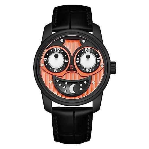 OBLVLO joker da uomo design creativo orologio da polso meccanico con quadrante grande joker orologio sportivo di design impermeabile in pelle jk (jm-bob)