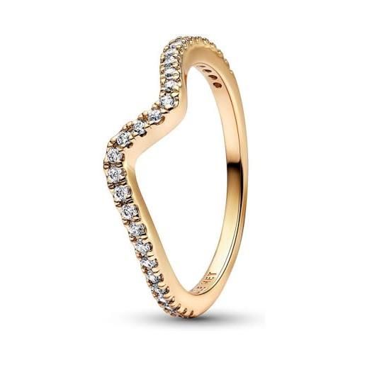 Pandora timeless anello ondulato placcato in oro 14k con zirconi cubici trasparenti, 48