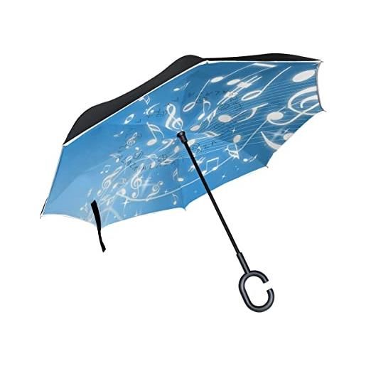 Mnsruu - ombrello invertito con note musicali, con protezione uv, colore: blu cielo