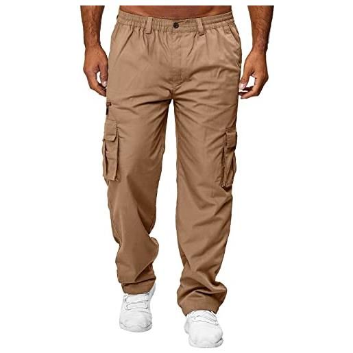 MKIUHNJ pantaloni tuta sportiva con gambe dritte, pantaloni fitness multi-tasca, pantaloni cargo uomo sabbia, cachi, m