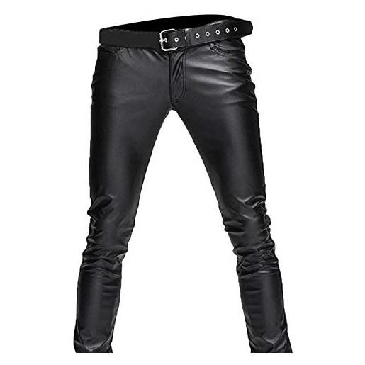 e Genius pantaloni da uomo in pelle jeans unisex biker slim fit vera pelle di agnello nero pant collection, design 4 , xxl