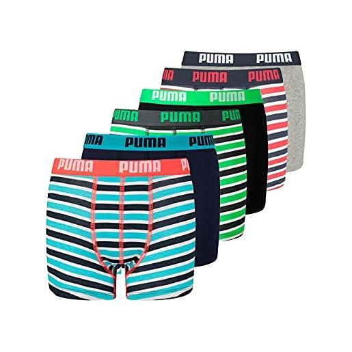 PUMA printed stripe basic boxer 6 pack ecom, blu, verde, rosso, 140 cm (pacco da 6) bambino