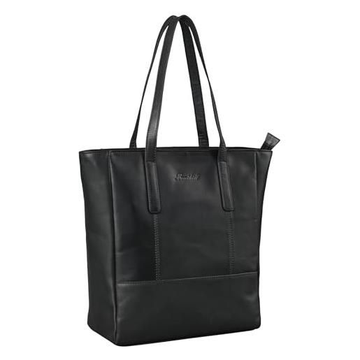 Benthill shopper donna vera pelle | borsa in vera pelle bovina | borsa a tracolla da donna grande | borsa con manico vintage, color: nero