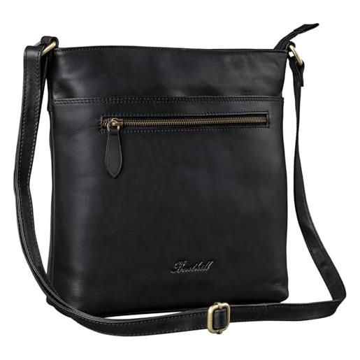 Benthill donna borsa a tracolla in pelle - borsa in vera pelle di vacchetta - borsa a mano con zip - shopper vintage, color: nero