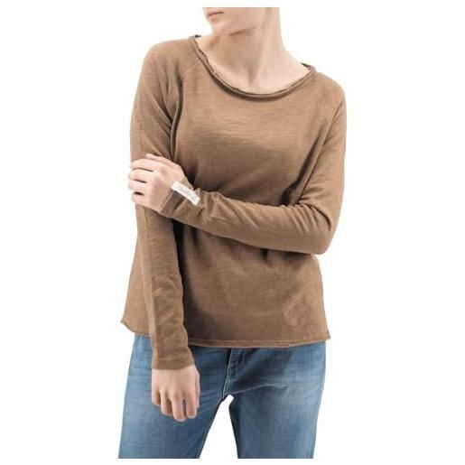 REPLAY maglietta donna manica lunga in cotone, marrone (mud 842), m