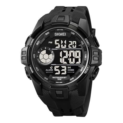 findtime orologio sportivo digitale da uomo, impermeabile fino a 50 m, orologio digitale per sport all'aria aperta, con retroilluminazione a led, sveglia, cronometro, nero , cinturino