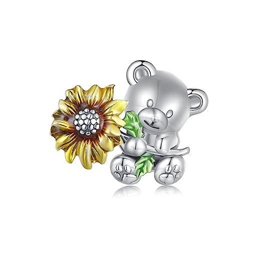 ShiYu charms girasole per bracciale pandora, perline con ciondoli orso in argento sterling, gioielli pendenti, regalo per donna ragazza