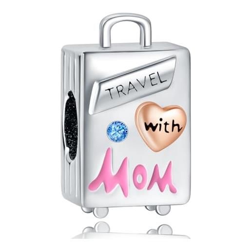 Erizteya travel with mom luggage charm per donne bracciali collane con 5a cubic zirconia 925 sterling silver pendenti perline natale anniversario gioielli regalo