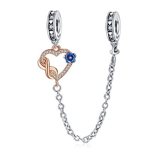 Erizteya infinite heart safety chain charm per donne bracciali collane con 5a cubic zirconia 925 sterling silver pendenti perline natale anniversario gioielli regalo