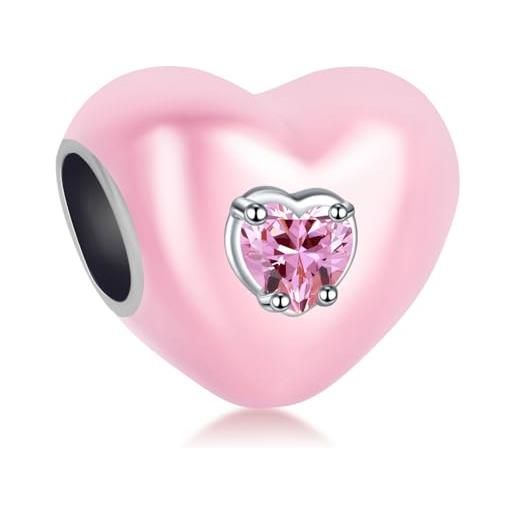 Erizteya pink stone heart charm per donne bracciali collane con 5a cubic zirconia 925 sterling silver pendenti perline natale anniversario gioielli regalo