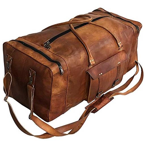 cuero grande pelle 32 pollici bagaglio duffel weekender viaggio durante la notte carry one duffel bag per gli uomini, marrone, 81.28 cm