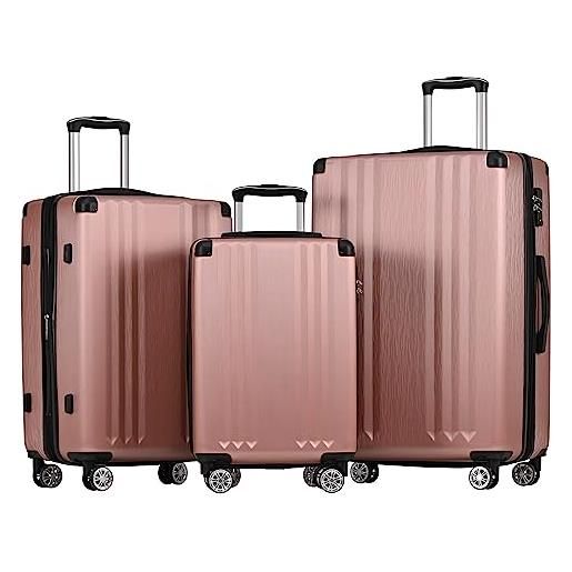 Merax set di 3 valigie rigide trolley, valigetta da viaggio, bagaglio a mano, lucchetto tsa, 4 ruote, manico telescopico, materiale abs, m-l-xl, rosa, colore: rosa. , m-l-xl, valigetta rigida