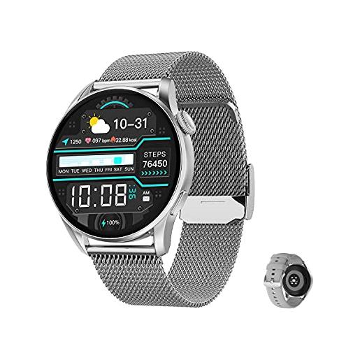 Aliwisdom smartwatch dt 3 per uomo donna, 1,36'' hd rotondo smart watch con chiamate bluetooth e promemoria whatsapp, fitness tracker impermeabile orologio fitness per i. Phone android (argento)