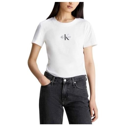 Calvin Klein Jeans monologo slim tee j20j222564 top in maglia a maniche corte, bianco (bright white), s donna