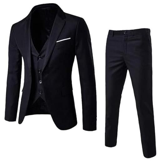 HIFI7 abito uomo slim fit 3 pezzi abiti da sposa elegante cerimonia giacca gilet pantaloni (xl, nero)