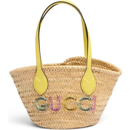 GUCCI borsa shopping mini in rafia con logo