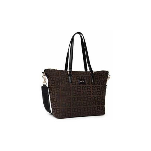 Replay tote bag borsa a tracolla da donna, marrone (brown cocoa + black 1583), taglia unica