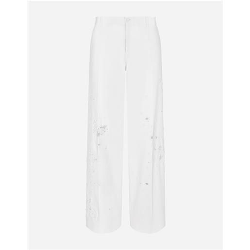 Dolce & Gabbana pantalone in cotone stretch con ricamo