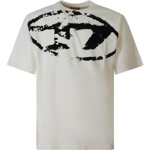 DIESEL t-shirt avorio con logo per uomo