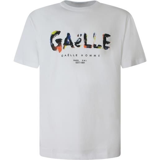 GAëLLE PARIS t-shirt bianca con stampa logata per uomo