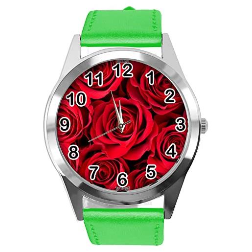 TAPORT orologio rotondo in pelle verde per i fan dei fiori e1, verde, cinturino