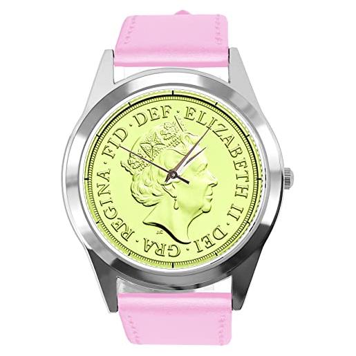 TAPORT orologio rotondo in pelle rosa per i fan della regina, rosa confetto
