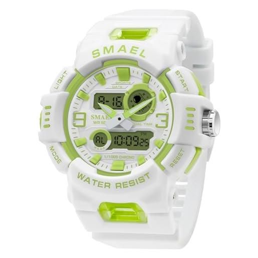 findtime orologio sportivo da donna, digitale, impermeabile, robusto, con retroilluminazione a led, sveglia, cronometro, verde, cinturino