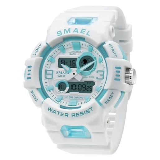 findtime orologio sportivo da donna, digitale, impermeabile, robusto, con retroilluminazione a led, sveglia, cronometro, blu, cinturino